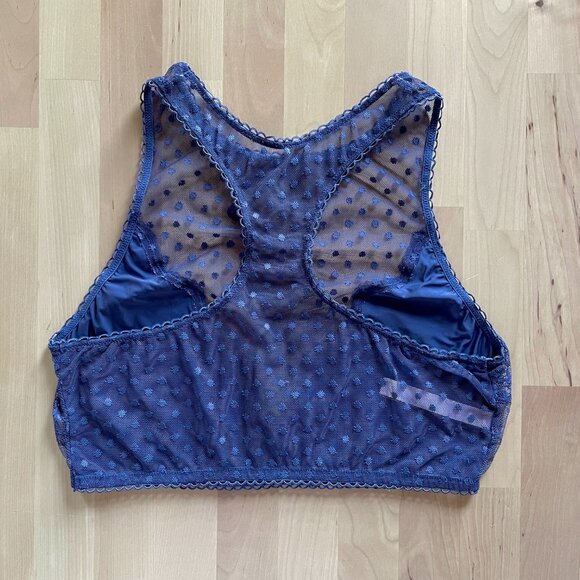 Victoria's Secret Blue Sheer Polka Dot Floral Mesh Racerback Bralette Bra sz Med - Picture 2 of 5